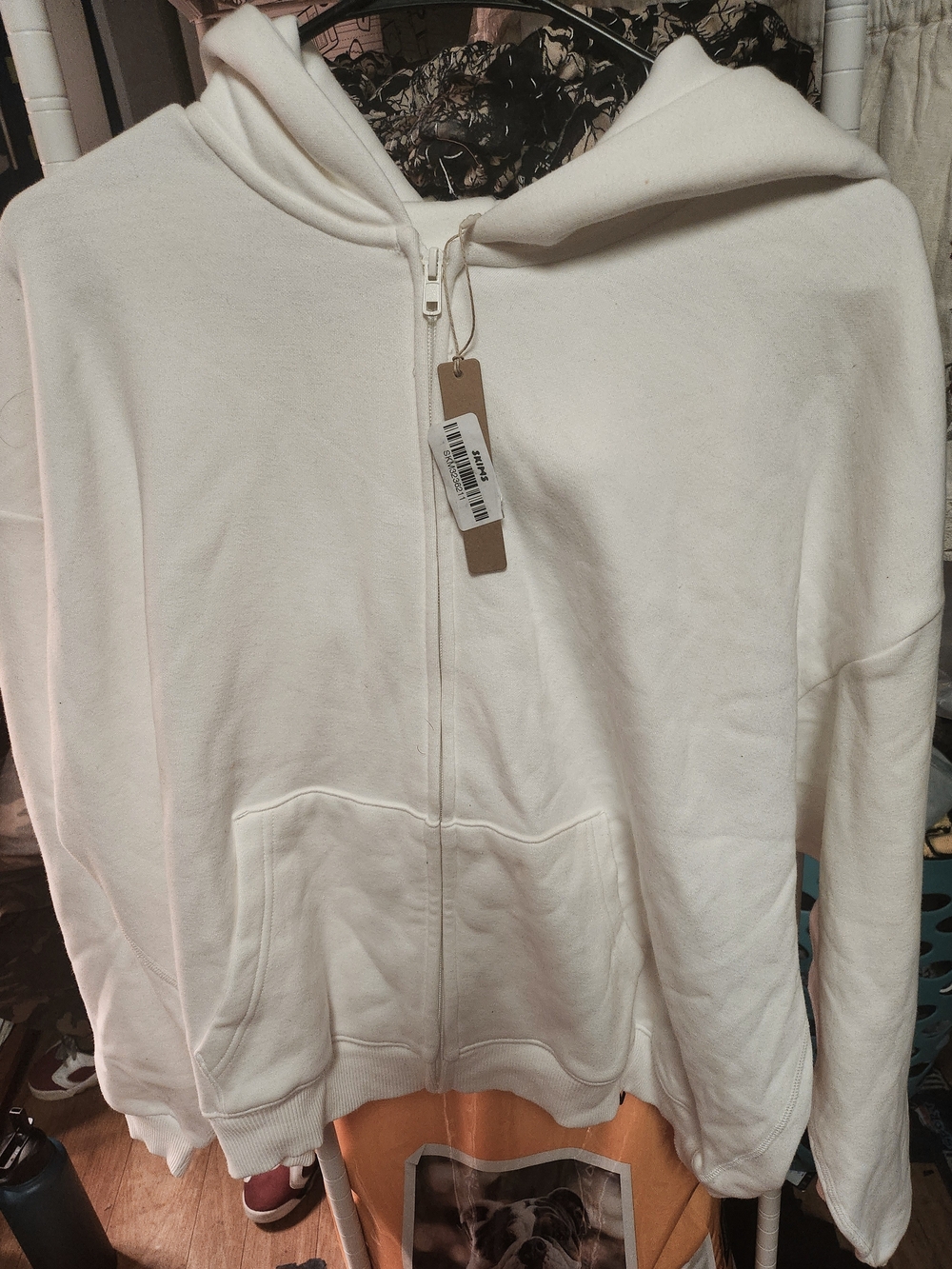 Skims Womens White Cotton Fleece Hoodie